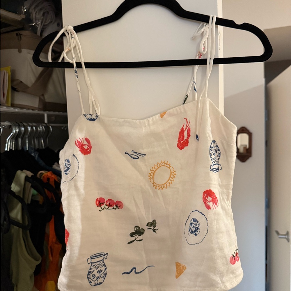 Abercrombie & Fitch Floral Tank Top - White and Red